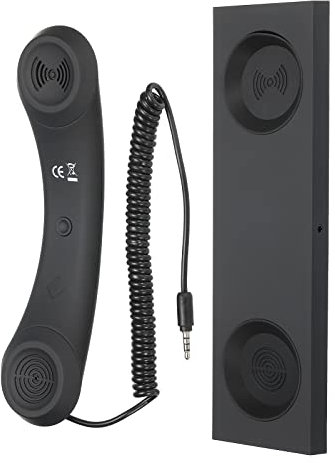 sourcing map 3.5mm Retro Telefon Telefonhörer mit Basis Telefon Empfänger für Mikrofon Lautsprecher Schwarz