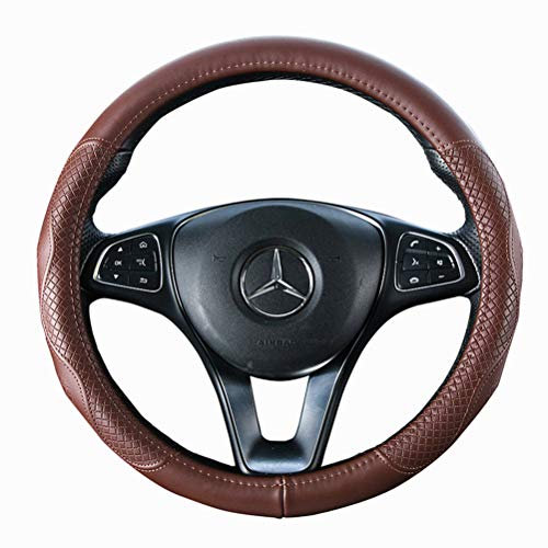 Menifomory Braune Rindsleder-Lenkradabdeckung, Universell 15,5 Zoll, Passend für Auto/SUV (Braun)