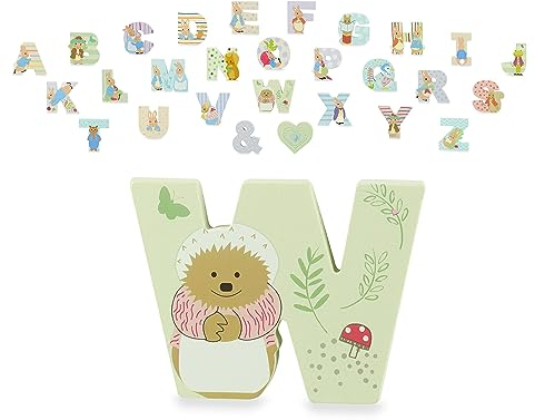 Peter Rabbit Wooden Letters by Orange Tree Toys, Letter W with Mrs. Tiggy-Winkle - Alphabet Animal Letter for Personalised Baby Name, Toy Box, Door, Wall Decorations, Animals Nursery Decor, Boys Girls