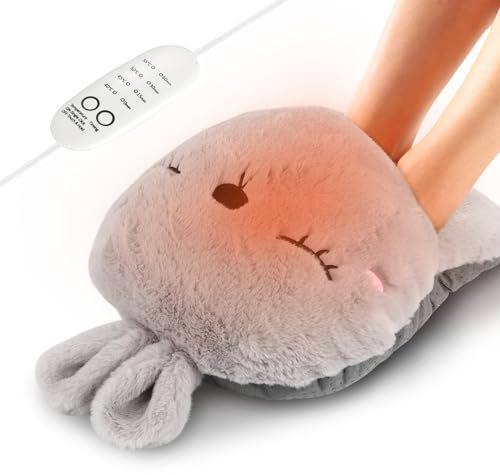 HIULLEN Electric Foot Warmer, Cute Rabbit USB Rechargeable Electric Heated Foot Warmer with 4 Temperature Settings, Washable Lining, Feet Warmer Pads for Feet, Hands, Abdomen for Men and Women Grey