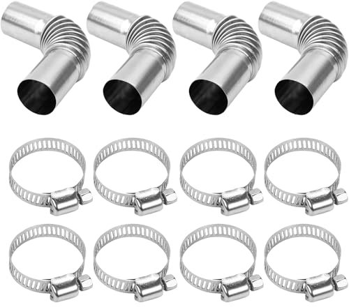 Sporgo Raccord coudé de tuyau d'échappement en acier inoxydable de 25 mm : 4 pièces en acier inoxydable pour chauffage auxiliaire diesel avec 8 colliers de serrage, chauffage de voiture, tuyau