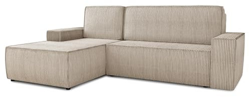 Ecksofa Totti L mit Schlaffunktion und Bettkasten - Cord Stoff - L-Form Couch, Polstersofa, Schlafsofa, Sofagarnitur (Beige (Poso 100), Ecksofa Links)