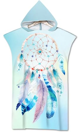 Rowjoy Strandtuch Poncho, Surf Poncho Damen und Herren, Dreamcatcher Drucken Mikrofaser Strandtuch, Badeponcho Strandtuch mit Kapuze, Schnelltrocknender Poncho für Strand Schwimmen (Dream2-75x110cm)
