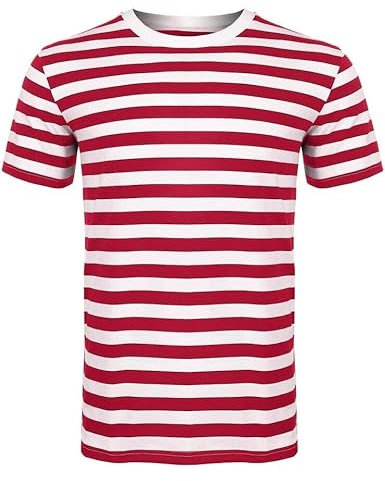 ANZEE DISCOVER THE NEW YOU Men Women's Striped T-Shirt Unisex Crew Neck Short Sleeve Stripes T-Shirt Cotton Top Round Neck Kids Casual Crewneck Summer Wears White/Red Large