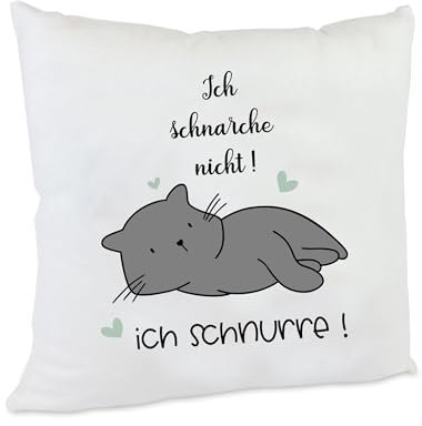 Anti-Schnarch Kissen Katze lustiger Spruch Ich schnarche Nicht! Ich schnurre DekoKissen Geschenk Katzenliebhaber (Katze grau)