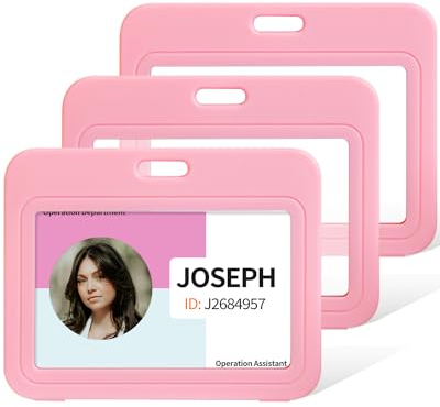 Uniclife Porte Badge avec Fêtres Double Face Étui Horizontal en Plastique dur Pochette de Protection de Carte Rose pour Cartes d'École d'Étudiant de Bureau de Crédit et d'Identité, 3 paquets
