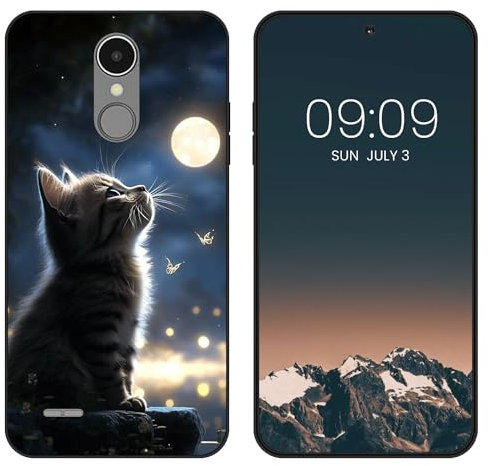 WUACYEAMING für LG K8 2017/K4 2017 Hülle,Mode Schutzhülle Schwarz Handyhülle mit Aesthetic Muster Weich Silikon Dünn TPU Stoßfeste Kratzfest Schutzhülle Cover-Der Mond und die Katze