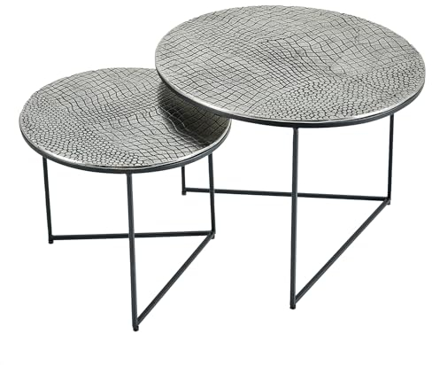 Riess Ambiente Rundes 2er Set Couchtisch Elements 60cm Silber antik Krokodil-Design Handmade Beistelltisch Wohnzimmertische Nachttische Sofatische Tischchen
