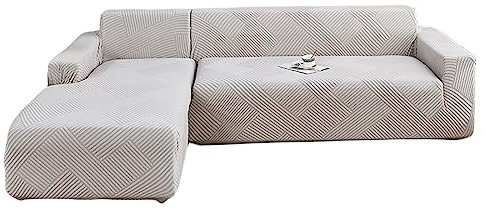 GUYIRT Couch Überwurf L Form Kratzfest Katzen, Sofa Überzug L Form, Sofabezug Ecksofa L Form, Sofa Abdeckung rutschfest, Für Wohnzimmer (hellgrau,3+2 Sitzer)