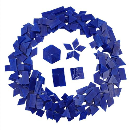 Buntglas-Mosaikfliesen, 200 g, 230 Stück, quadratisch, dreieckig, rautenförmig, rechteckige Form, Glasstücke für Mosaikherstellungsprojekte (dunkelblau)