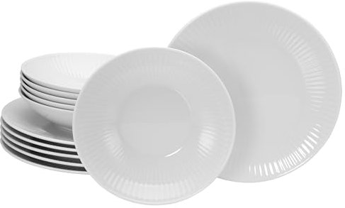 CreaTable, 21877, Serie Valencia, 12-teiliges Geschirrset für 6 Personen aus Porzelan Tafelservice aus Porzellan, spülmaschinen- und mikrowellengeeignet, Made in Europe