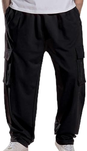 Hip-Hop-Sweathose mit Glitzer-Schaumstoff-Stern, Übergröße, für Herbst und Winter, mehrere Taschen, lässige Fat-Hose, Trainingshose, kurz, Schwarz , 34-37