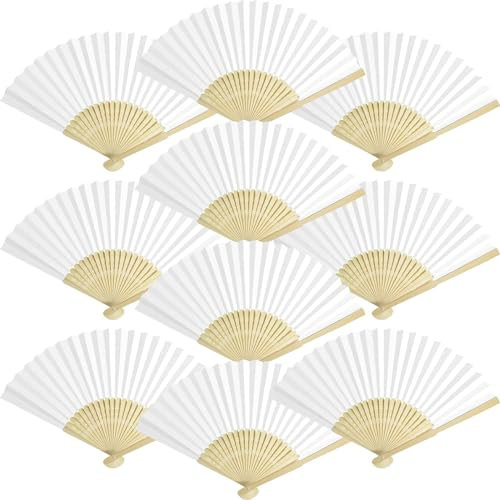 60 Stück Weiß Handfächer,Papier Fächer Hochzeit Bambus Faltbar Papierfächer Hand Fan Gastgeschenk Fächer für Hochzeit Sommer Party Geburtstag DIY Wand Dekoration