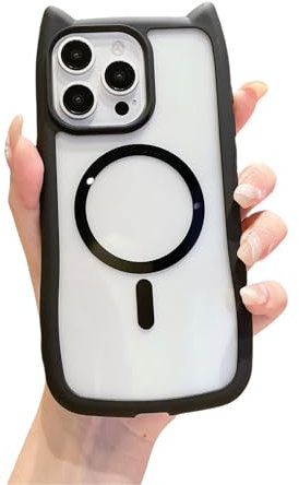 Emlivi Case for iPhone 13 Pro, Transparent Magnetic Mobile Phone Case, Cute 3D Cartoon Cat Ears Protective Case, Silicone TPU Bumper Cover, Magnet, Crystal Clear Case, Kitty Case for iPhone 13 Pro,
