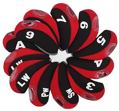 12 Pcs Iron Head Cover Set Club Headcover Set with Numbers Red Fits Most Clubs