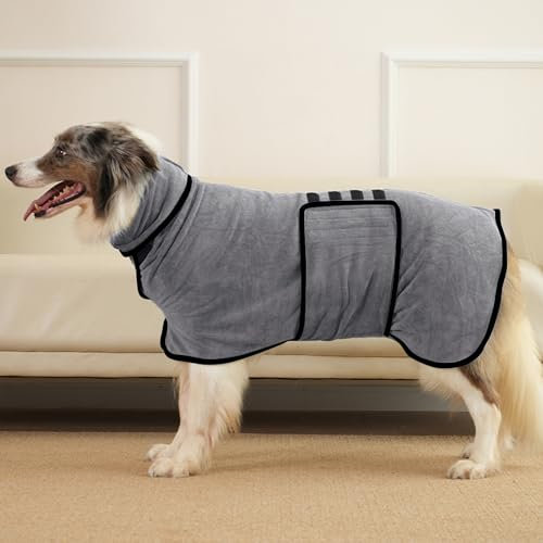 HezzLuv Hundebademantel Ultra Saugfähig Mikrofaser Hunde Trockenmantel für Schnelles Trocknen, Weiches Doppel-Layer Hundehandtuch für Welpen & Erwachsene Haustiere Katzen