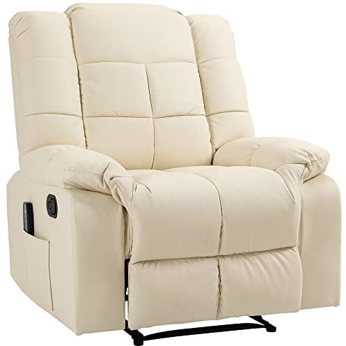 HOMCOM Fauteuil de Massage Fauteuil de Relaxation massant avec Dossier inclinable manuellement et Repose-Pied Fauteuil TV revêtement synthétique télécommande Incluse crème