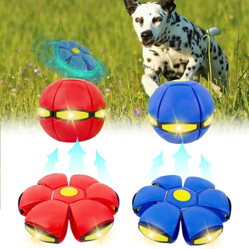 OOXYG 2 PCS Pet Toy Flying Saucer Ball for Dogs, Interactive Dog Flying Disc Toy for Medium Large Dogs, Portable Doggy Disc Ball for Outdoor Games 3 Light Red+Blue