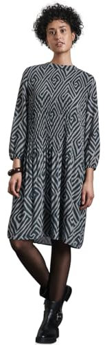 STREET ONE Damen A144290 Gemustertes Plissée-Kleid, Cool Vintage Green, 38 EU