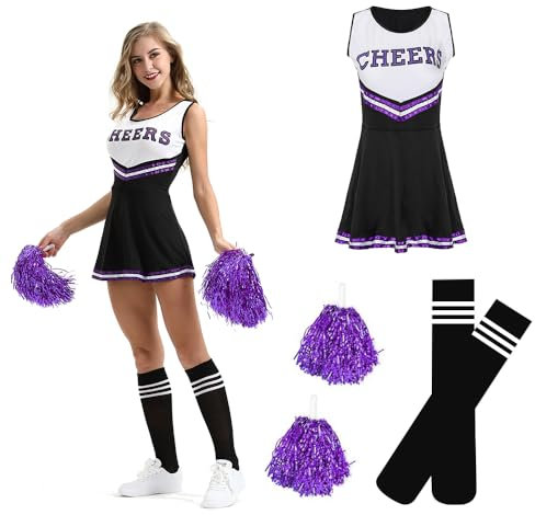 Taechalingo Cheerleader Kostüm Damen,Cheer Outfit,Cheerleading Outfit,High School Musical Cheerleader Kostüm,Cheerleader Kleid(schwarz, L)