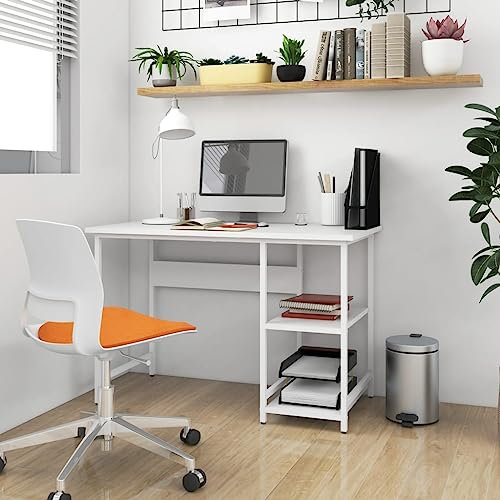 FENLAX Schreibtisch Büro Weiß Zwei Fächer 105x55x72 cm MDF und Metall Stilvolles Design mit Sauberen Linien auf Computertisch Zuhause Vielseitiges Möbelstück Arbeitsbereich