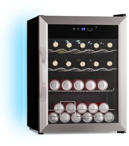 Klarstein Coachella 65 Getränkekühlschrank - 60 L WLAN-fähig, LED-Beleuchtung, Edelstahl, Flüsterleise, 3-18 °C, Herausnehmbare Böden, Getränkekühlschrank Mit Glastür