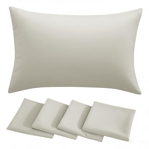 RUIKASI Beige Pillow Cases 4 Pack - Cream Plain Pillowcases with Envelope Closure Breathable Premium Brushed Microfiber Set of 4 Pillow Covers Standard 50x75 cm