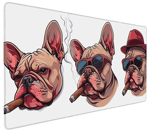 Tapis de Souris Blanc, Chien Tapis de Souris Gamer XXL 1500x800x3mm Étanche Antidérapante Mouse Pad avec Coutures sur Les Bords - sous Main Bureau - Accessoire Bureau, pour Gamer, PC, Portable I-1