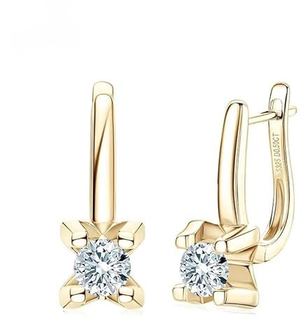 Extravagante Diamant Creolen Ohrringe Moissanit 5,0 mm mit 1,0ct -Gelbgold plattiert-Hypoallergen für empfindliche Haut -mit stilvoller Geschenkverpackung und Echtheitszertifikat