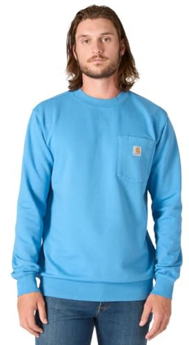 Carhartt Men's Relaxed Fit Midweight Garment Dye French Terry Crewneck Pocket Sweatshirt, Horizon Blue, XX-Large