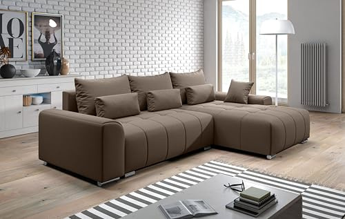 AX Living Eckschlafcouch mit Bettkasten Rivolli 260 cm braun | Ecksofa 260 cm breit mit Schlaffunktion. Eckschlafcouch mit Bettkasten. Setzen Sie auf langlebige Qualität. T30-Schaum.