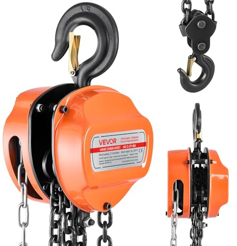 VEVOR Hand Chain Hoist, 2 Ton Capacity, Manual Chain Block with Upgrade G80 Galvanized Chain, 6 m Lifting Height, Heavy Duty Pulley Hoist for Garage Warehouse Automotive Machinery, Orange