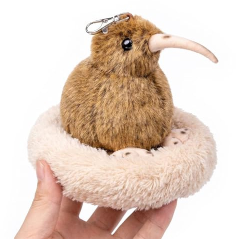 PuffPurrs Kiwi Vogel Plüschtier Schlüsselanhänger - Lebensecht 13cm Flugunfähiger Vogel Spielzeug mit Weichem Nest, Realistisches Wildtier Geschenk