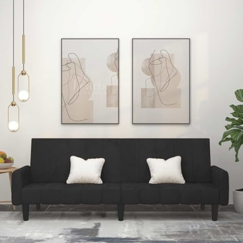 Massbinet Trennbares Sofa mit Schlaffunktion aus Samtstoff Multifunktionaler Schlafsessel fürs Wohnzimmer Schlafzimmer Gästezimmer Schlafsofa 2-Sitzer Schwarz Samt