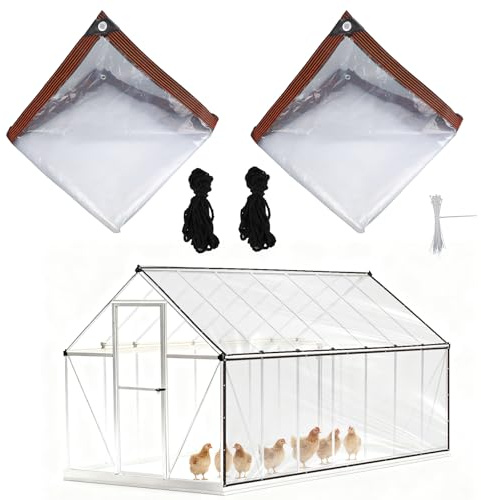 Fukaisu 2pcs Bâches pour Poulailler, 3,5x2m Bâche Transparente Imperméable pour Poulailler avec 30 Attaches de Câble PVC Robuste Couverture Volière Faisan Ferme Extérieure