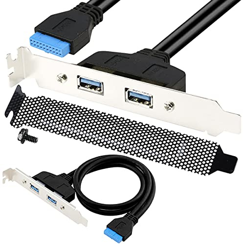HAAMNING7 USB 3.0 Mainboard 20pin Intern Adapterkabel PCI Slotblech, Dual USB Typ-A-Buchse auf Motherboard USB 3.0 19-pin Konverter Kabel