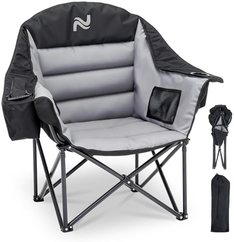 Meulbaty Camping Chair with Cooler Bag & Cup Holder, Folding Chair Heavy Duty 180 kg, Camping Chairs for Adults with 6cm Thick Padding, Fishing Chair with Side Pocket for Garden Beach Patio