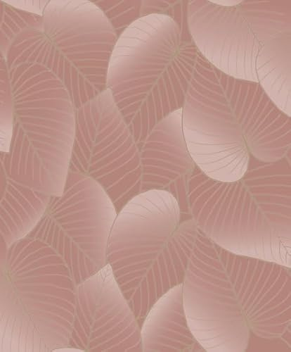 Hexoa Papier Peint Feuilles Tropicales Rose poudré - Made in France - 53x1000