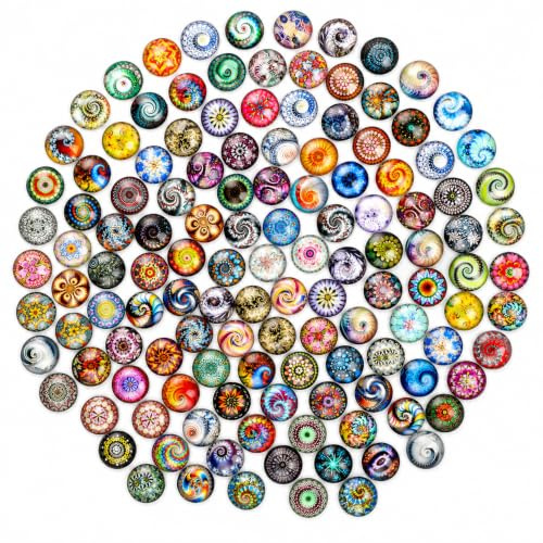 120 Stück Glas Cabochons 12mm, Muggelsteine Bunt Kinder, Glassteine Deko, Mosaiksteine zum Basteln für Schmuckherstellung, Scrapbooking, Anhänger, Scrapbooking und DIY（Zufällige Stile）