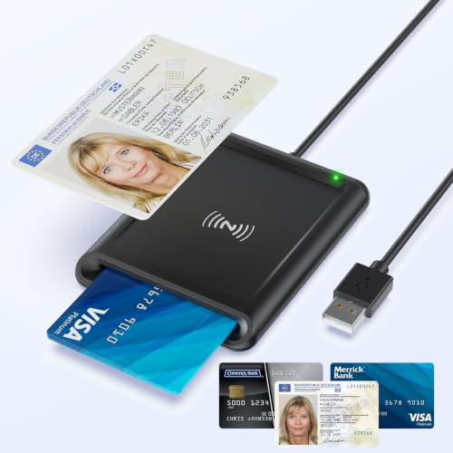 Quanlex 2in1 USB-A Chipkartenleser mit NFC, Kartenlesegerät für den neuen Personalausweis, Smart Card Reader kompatibel mit Windows, Linux, Android & Mac, 95cm Kabel