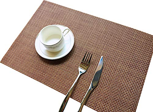 Addfun®Tischsets, Prämie Waschbar Hoch Qualität rutschfest Isolierung PVC Tischsets für Esstisch(Braun, 6er Set)