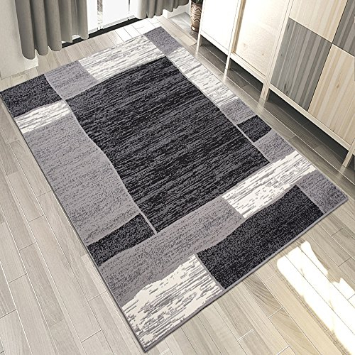 Carpeto Teppich Modern Geometrische Muster Trend Meliert in Grau, Schwarz - ÖKO TEX (130 x 190 cm)