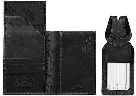 Otto Angelino Reisepass-Etui aus echtem Leder – RFID-Blockierung mit Ticketfach und Gepäckanhängern