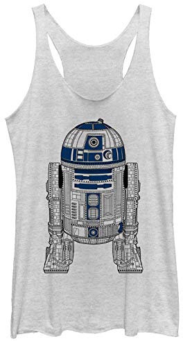 Star Wars Women's Decorative R2d2 Tri-Blend Racerback Layering Tank, White Heather, L