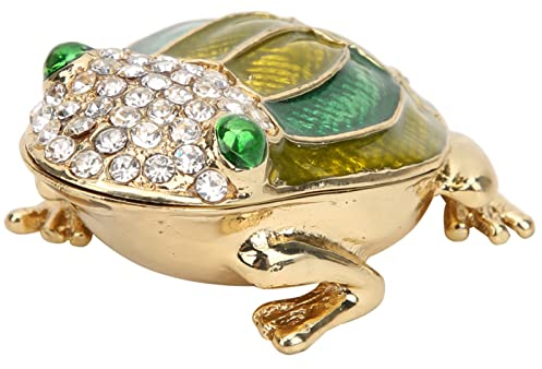 Trinket Box, Diamond Inlaid Enamel Frog Jewelry Organizer, Decorative Figurine Storage Holder for Women Girls Holiday Party Home Decor Gift Ideas(Green)