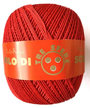 Tre sfere Cotone per Uncinetto Numero 5 Filo di Scozia (100 Grammi, 260 Metri) 100% Cotone (Rosso) Colore 9