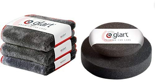 Glart 443TP Gamuzas Versátiles para Coches, Gris (Anthracite), 40 x 40 cm, Set de 3 + Esponja de pulido a mano profesional para coches, 130 x 50 mm, Gris (Anthracite)