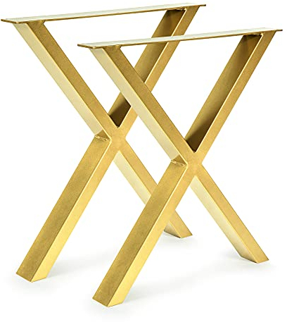 Magnetic Mobel 2 x Tischgestell Tischkufen Tischuntergestell Tischbeine X - Gestell (Gold, B67 x H72 cm)
