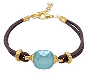Malu Maiese – Hochwertiges braunes Gummi- und Kristallarmband, 18-karat-vergoldeter Goldsockel, verstellbare Größe von 16 bis 20 cm, Geschenk für Frauen