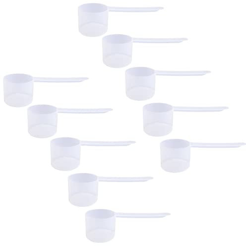 Plastic Measuring Scoop, 4 Tablespoon (60 cc | 1/4 Cup | 2 oz. | 60 mL) Long Handle Spoons for Powders and Granules, Coffee, Pet Food, Grains, Protein, Spices and Other Dry Goods (Pack of 10)